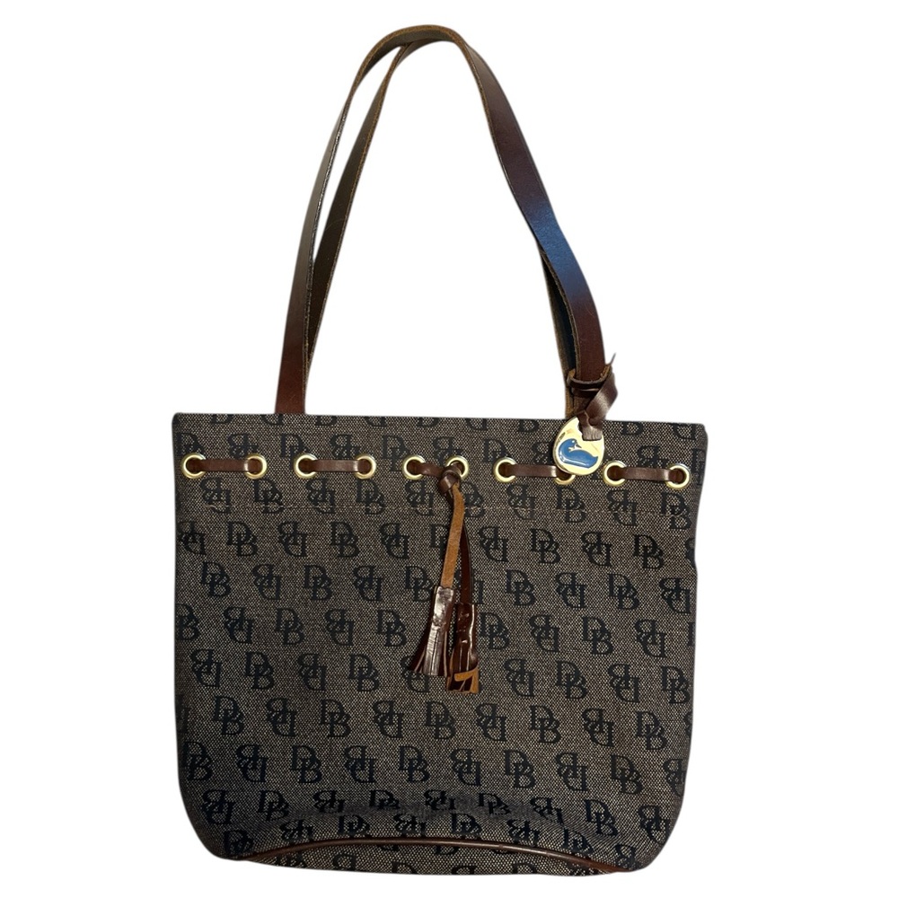 DOONEY & BOURKE monogram open top bucket tote dark brown/black like new